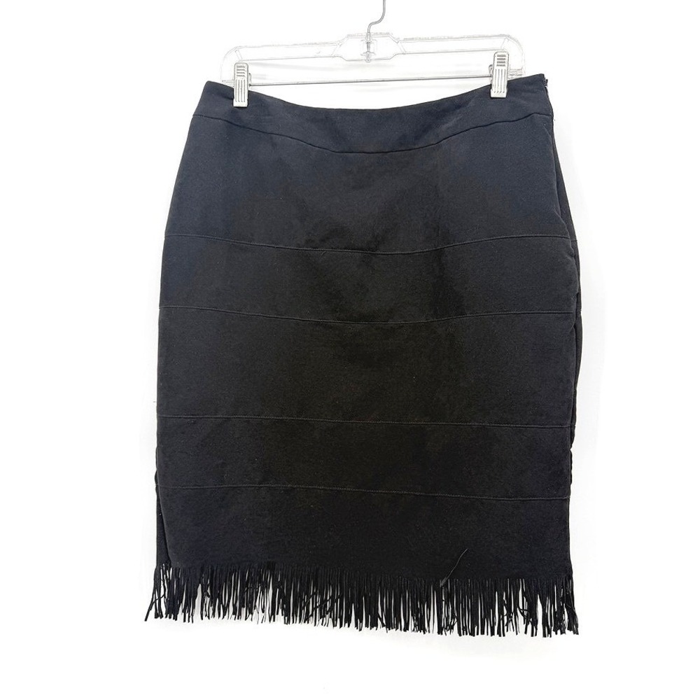 Studio 253 Faux Suede Fringe Hem Skirt Western Boho Neutral Festival Sz Medium